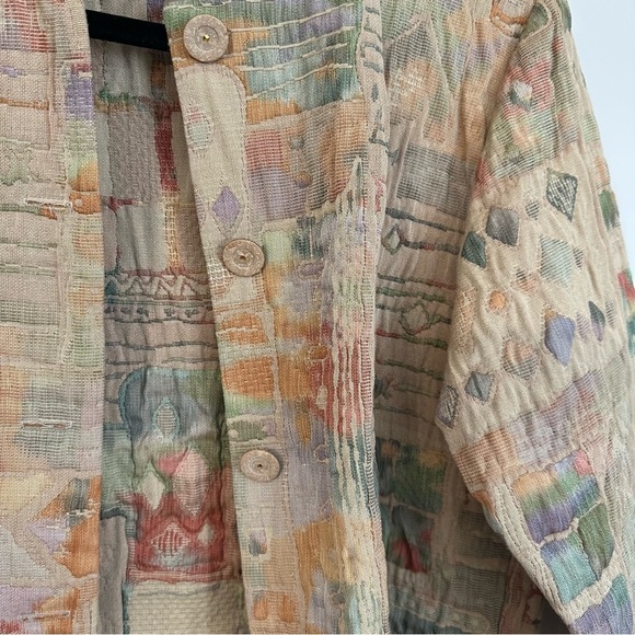 Orvis Women’s Long Sleeve Button Up Tan Abstract Quilted Cropped Jacket Sz S GUC - Picture 4 of 7